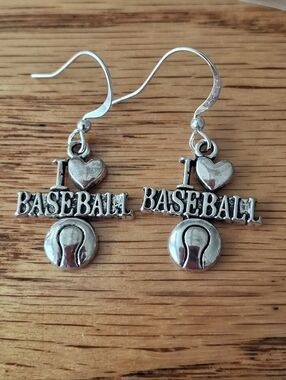 NWT I Heart Baseball  Tibetan Silver Dangle Earrings
